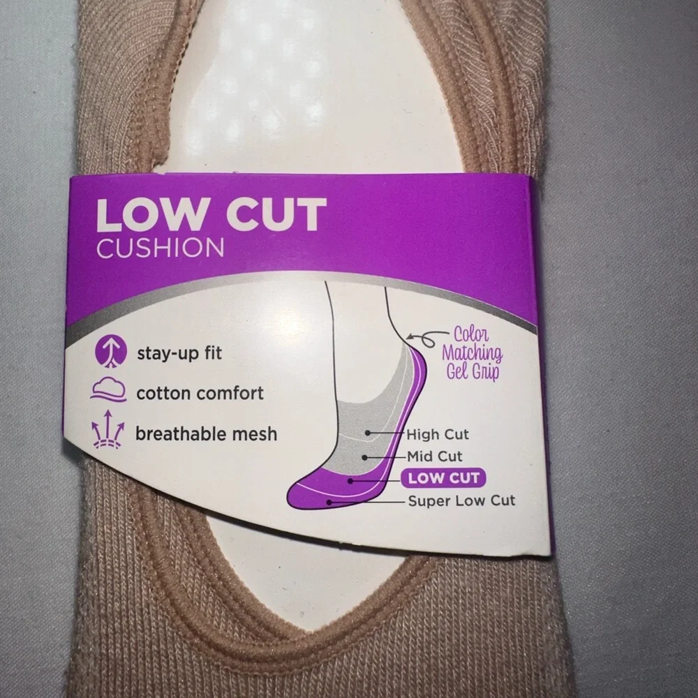 Peds Nude No Show Socks 2 Pair Cushion Gel Grip Extended Womens Shoe Size 8-12